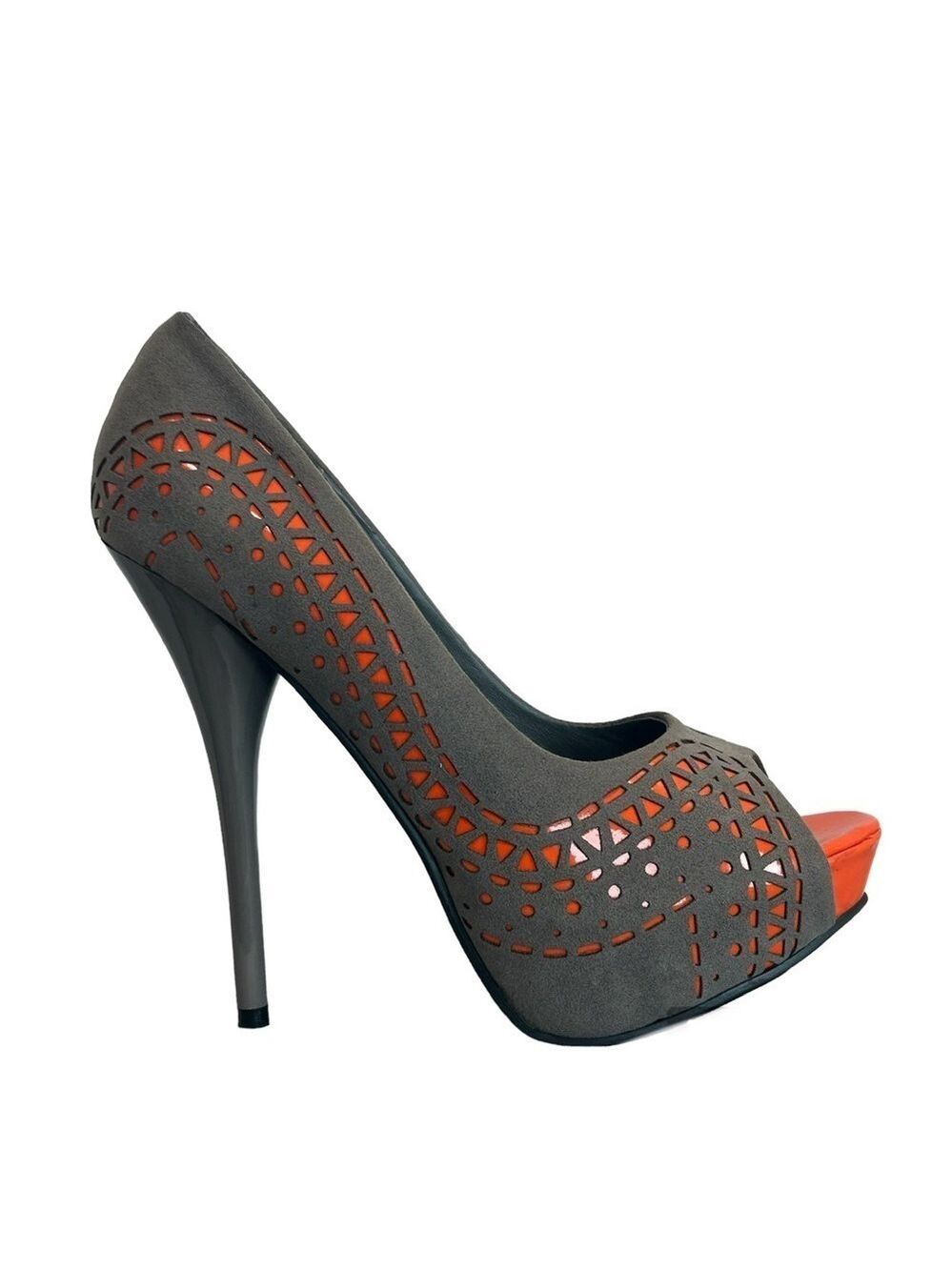 Sheikh gray oranger Lasercut perforated high heel pumps Sz 8.5